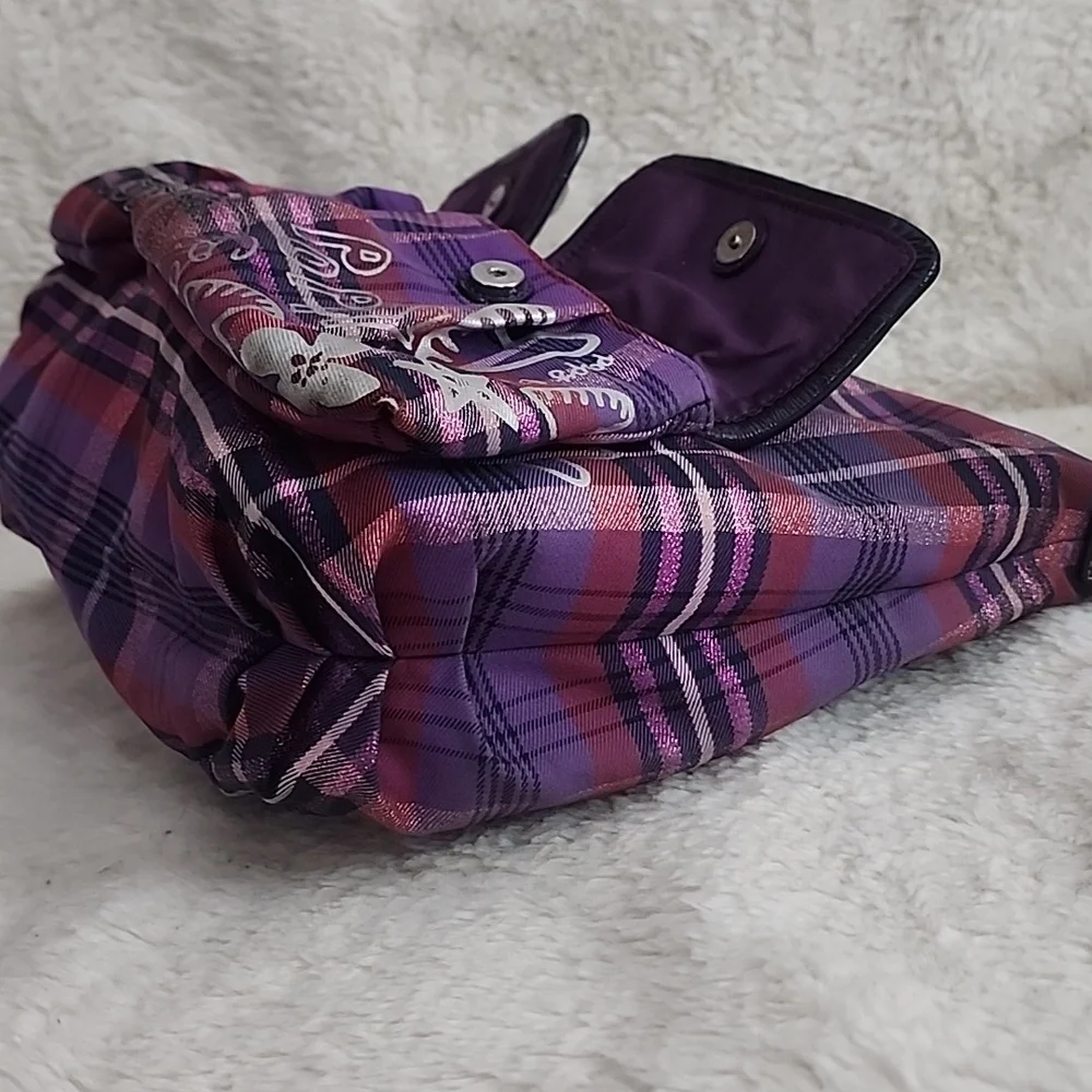 Coach Poppy Purple Tartan Metallic Shoulder Bag Purse - Picture 10 of 16